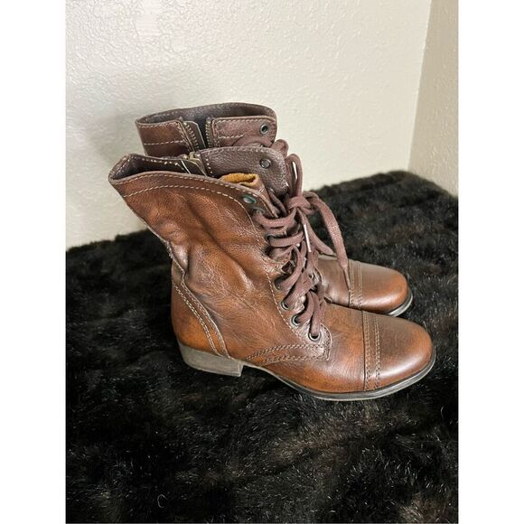 Steve Madden Women's Troopa Brown Leather Combat Boots sz: US 5 - Picture 1 of 5